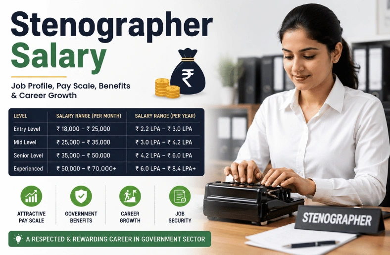 Stenographer Salary : Monthly Income, Government Pay Scale & Career Breakdown LPA in 2026 stenographer salary