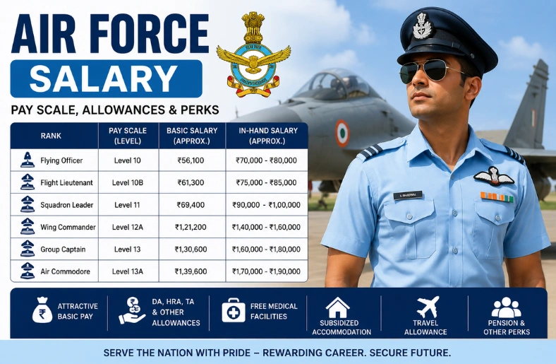 Air Force Salary 2026: Complete Salary Breakdown by Rank, Allowances & Income in LPA Air Force Salary